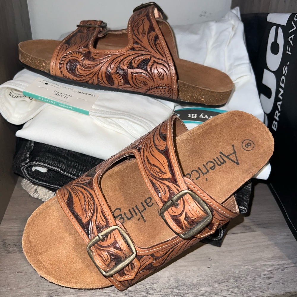 American darling tooled leather sandals